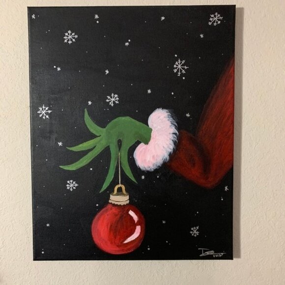 8x10 Christmas Grinch Holiday Wall Art Acrylic Painting Canvas Decor - Picture 2 of 4